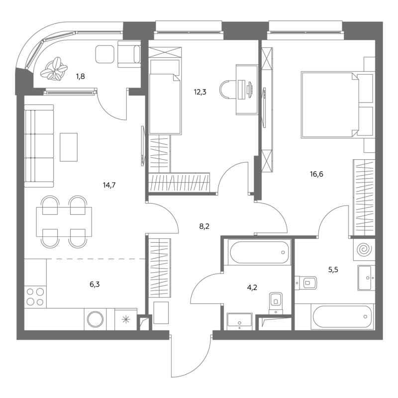 3 ккв (Евро) 70 м²