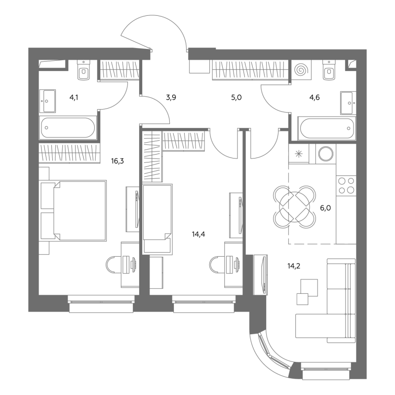 3 ккв (Евро) 69,1 м²