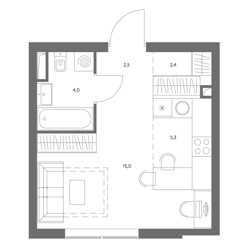 Студия 29,5 м²