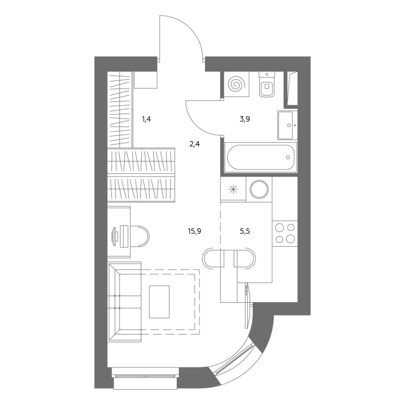 Студия 29,4 м²