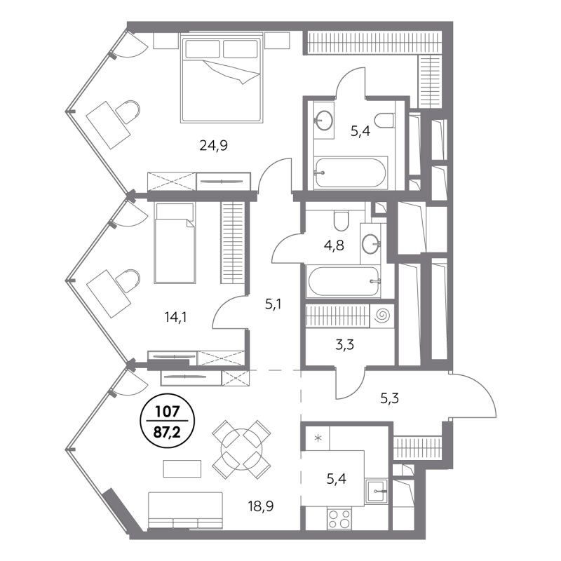 3 ккв (Евро) 87,2 м²