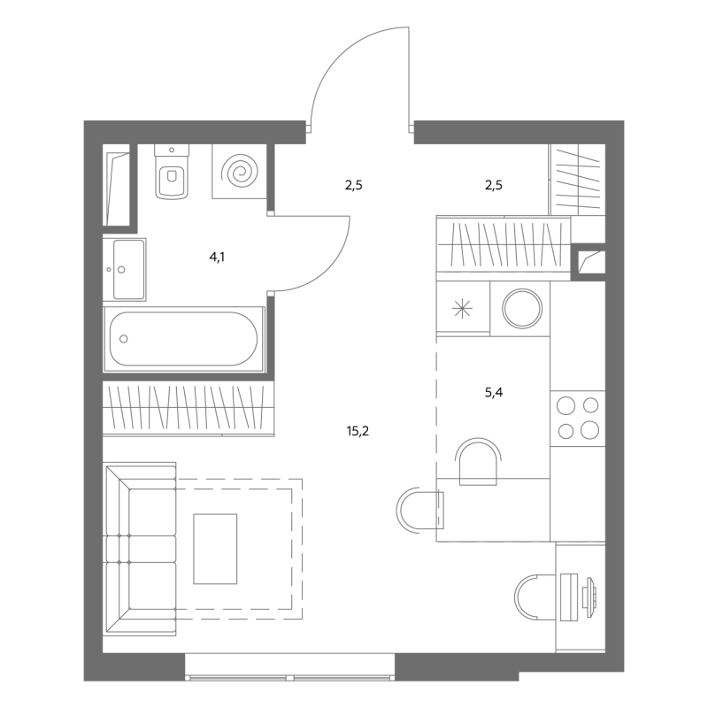 Студия 29,5 м²