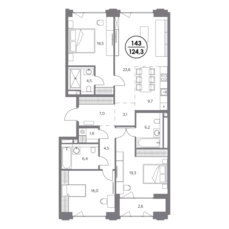 4 ккв (Евро) 124,3 м²