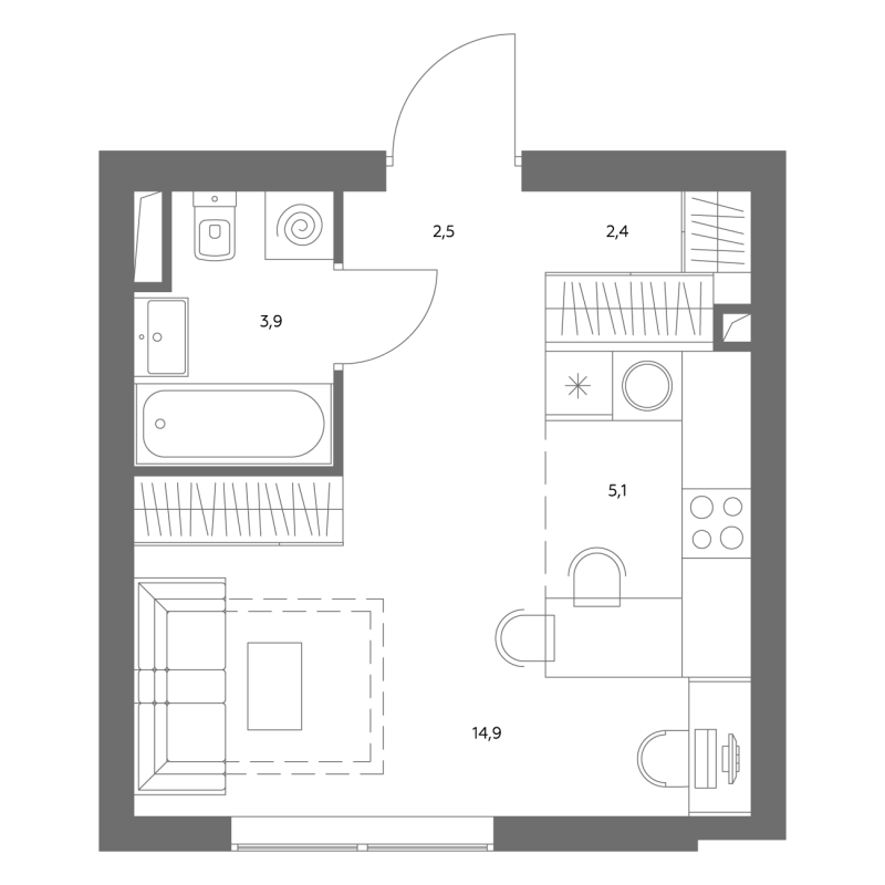 Студия 29,1 м²