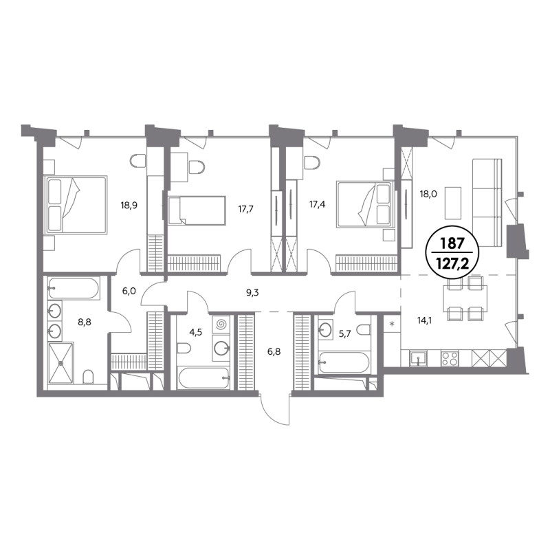 4 ккв (Евро) 127,3 м²