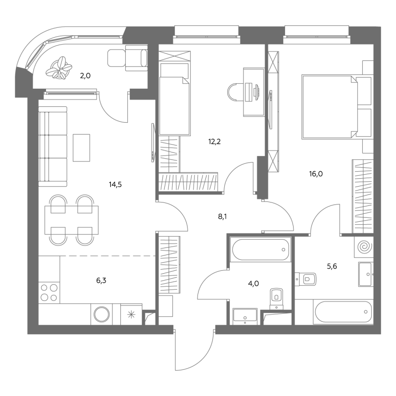 3 ккв (Евро) 69,5 м²