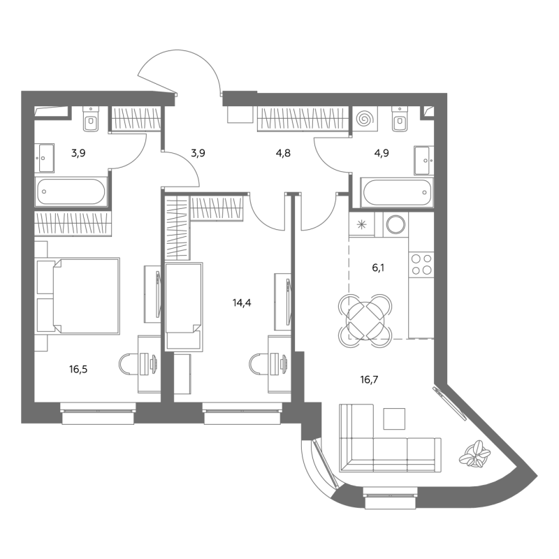 3 ккв (Евро) 71,4 м²