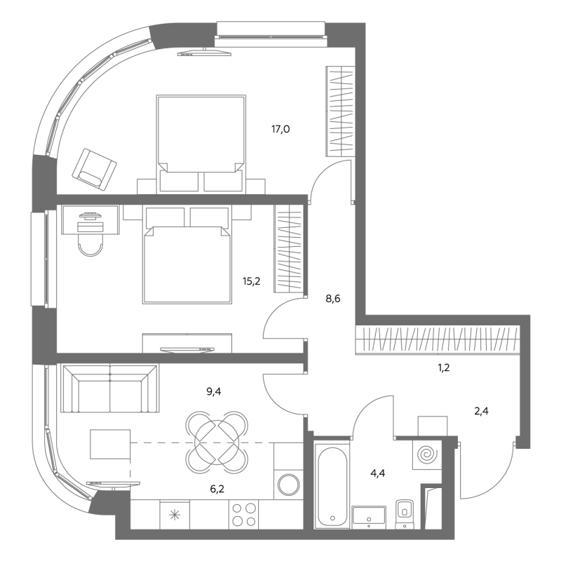 3 ккв (Евро) 64,3 м²