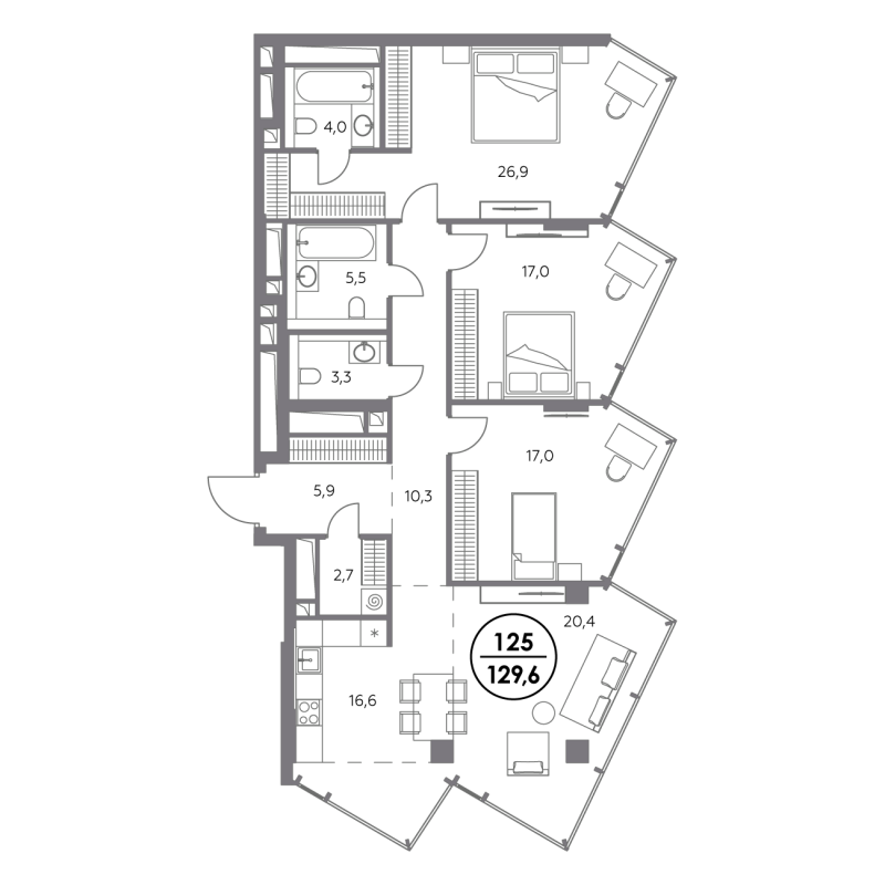 4 ккв (Евро) 129,6 м²