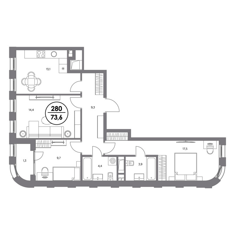 3 ккв 73,6 м²
