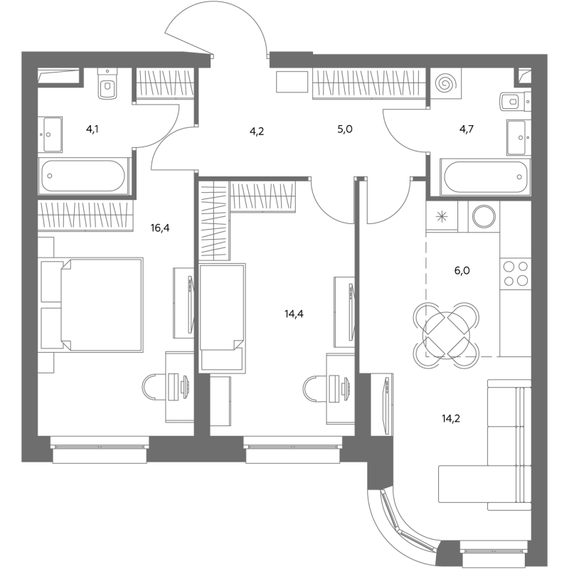 3 ккв (Евро) 69,5 м²