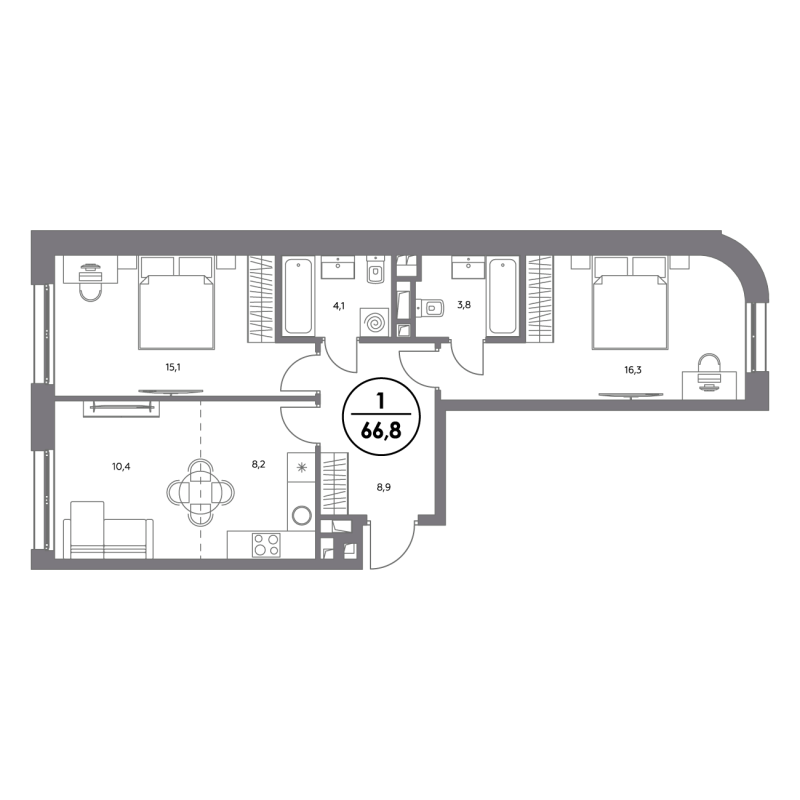 3 ккв (Евро) 66,8 м²