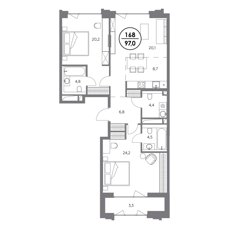 3 ккв (Евро) 97 м²