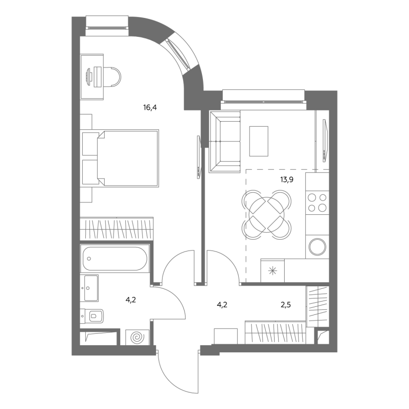 1 ккв 40,5 м²