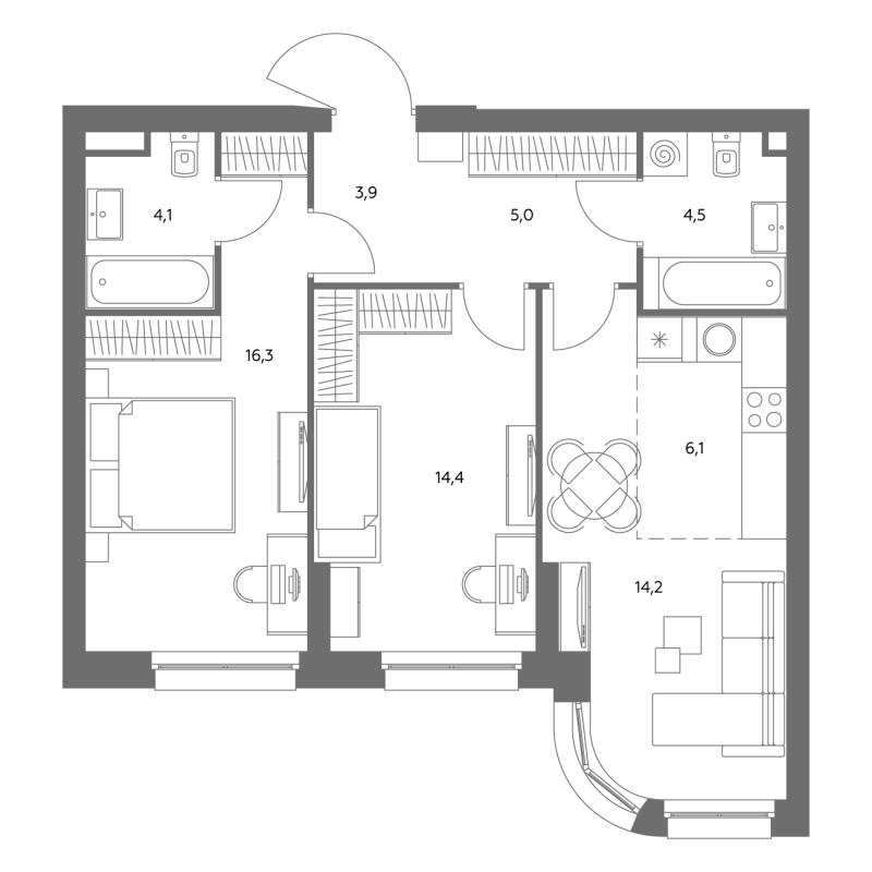 3 ккв (Евро) 69,3 м²