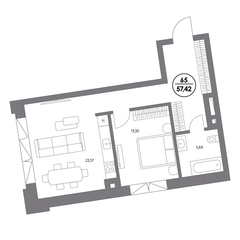 2 ккв (Евро) 57,4 м²