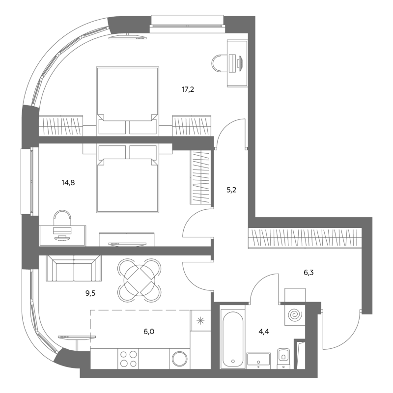 3 ккв (Евро) 63,3 м²