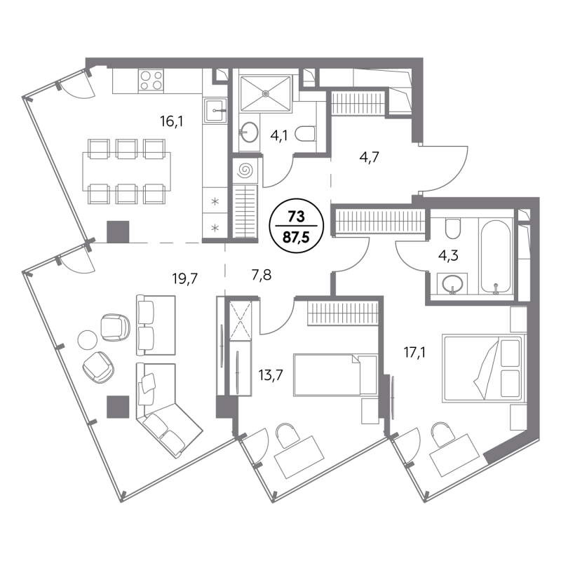 3 ккв (Евро) 87,5 м²