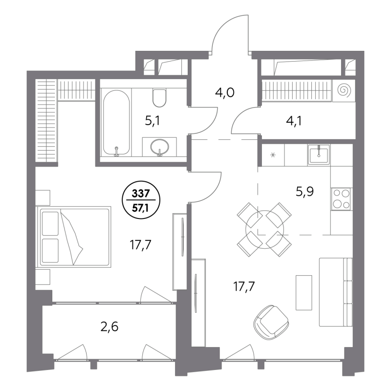 2 ккв (Евро) 57,1 м²
