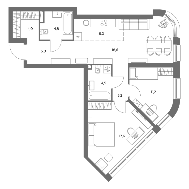 3 ккв (Евро) 77,3 м²