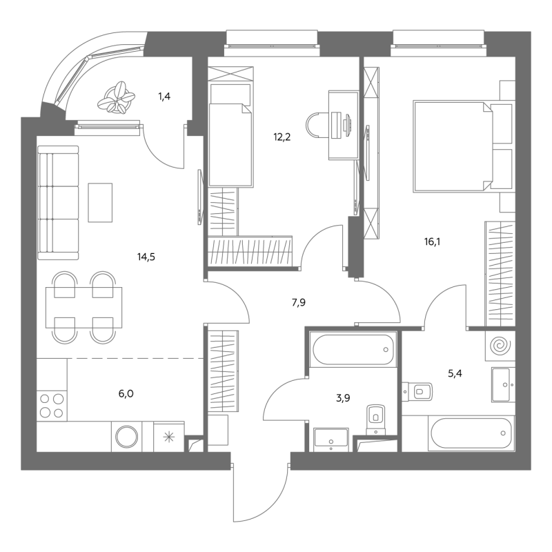 3 ккв (Евро) 68 м²