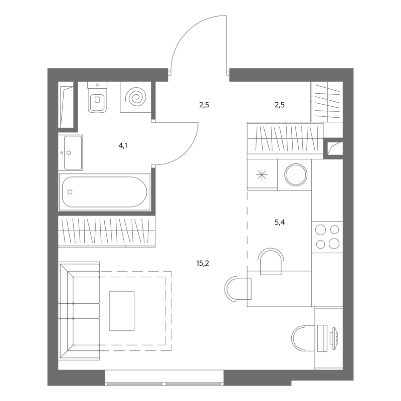 Студия 30 м²