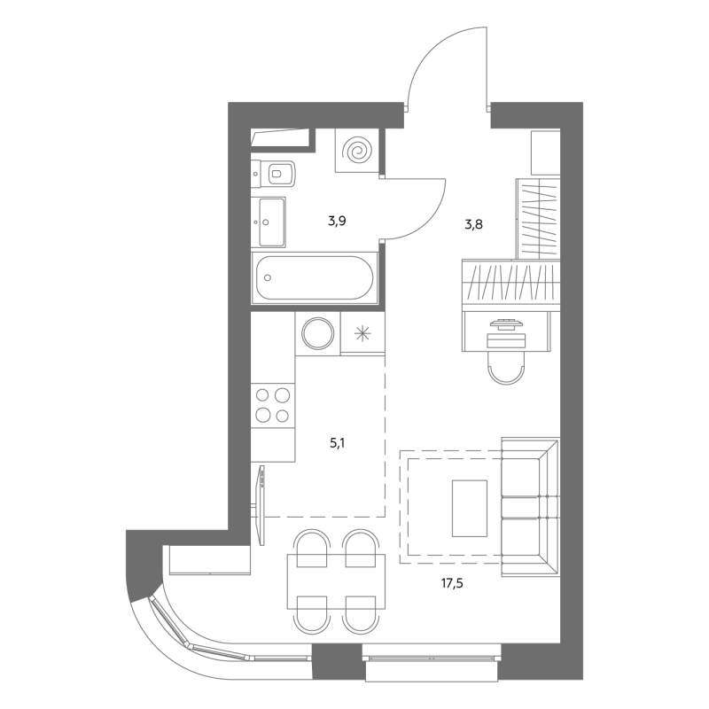 Студия 30,7 м²