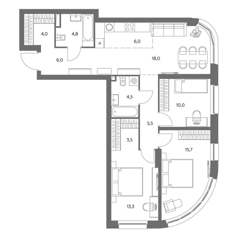 4 ккв (Евро) 91,1 м²