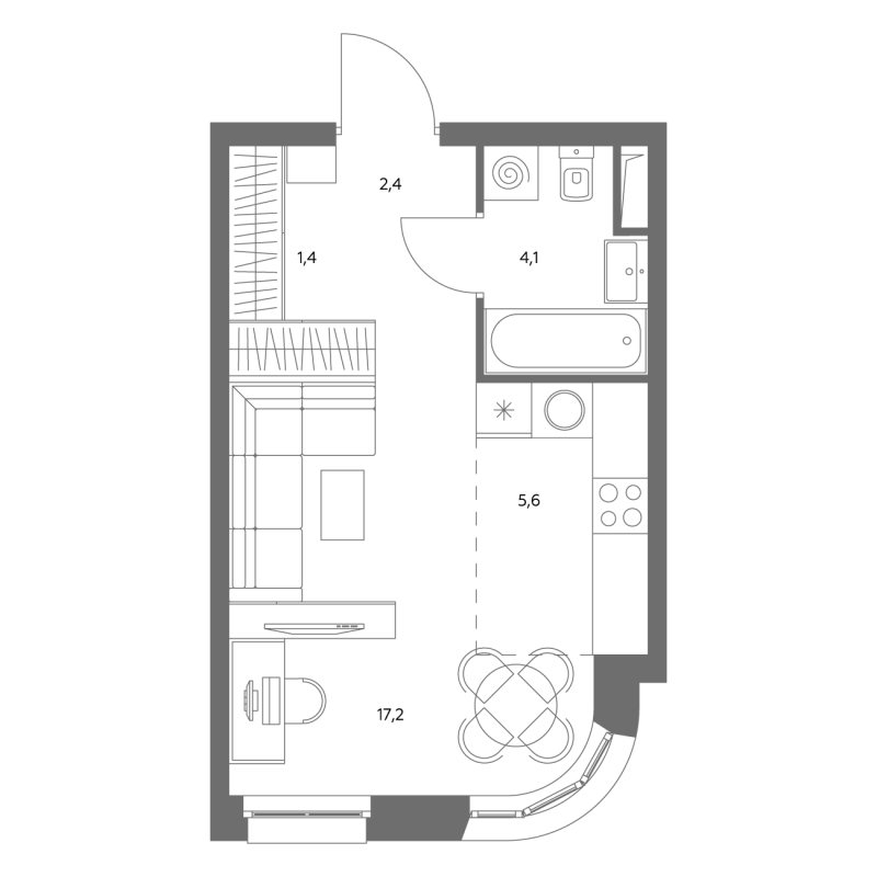 Студия 31,1 м²