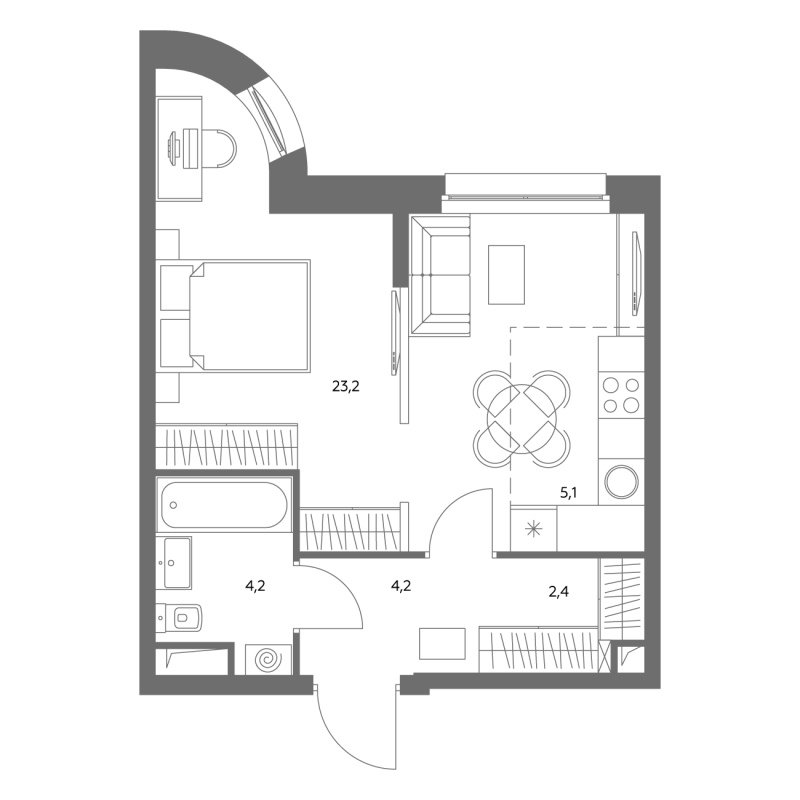 Студия 38,1 м²