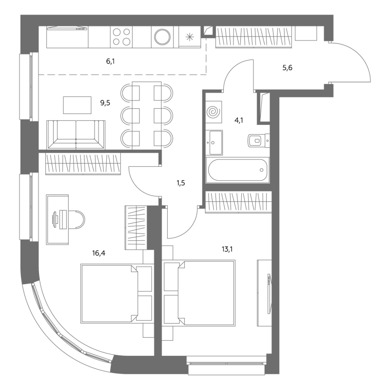 3 ккв (Евро) 56,6 м²