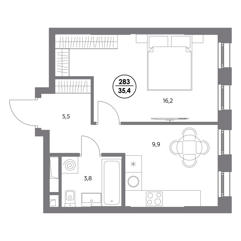 1 ккв 35,4 м²