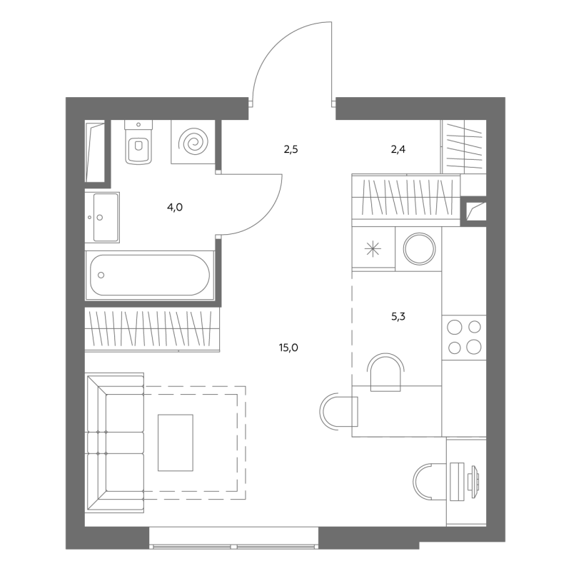 Студия 29,5 м²