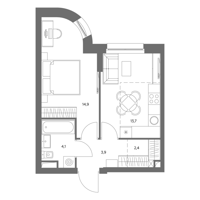 1 ккв 39,4 м²