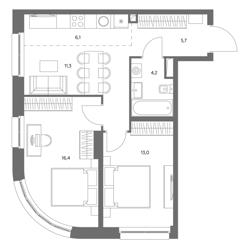 3 ккв (Евро) 56,9 м²