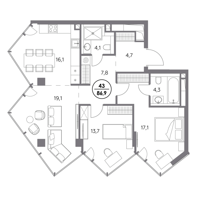 3 ккв (Евро) 86,9 м²