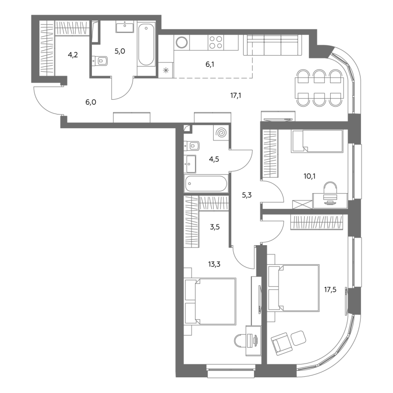 4 ккв (Евро) 92,3 м²