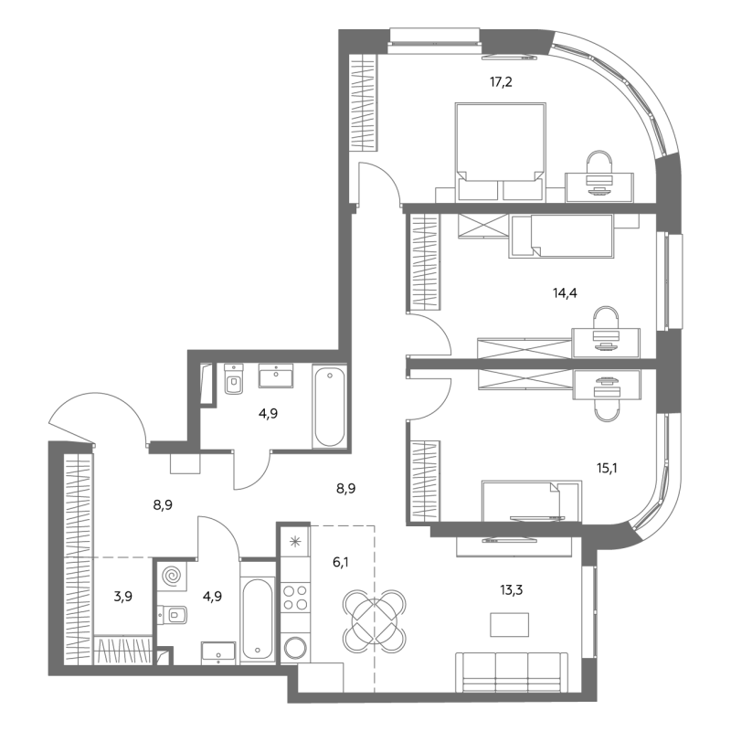 4 ккв (Евро) 97,5 м²