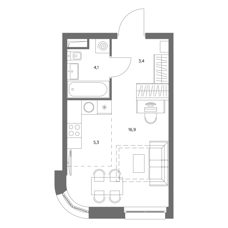 Студия 30 м²