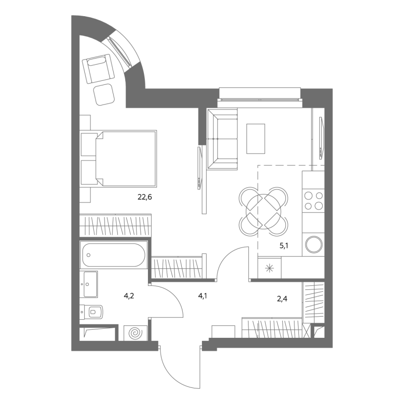Студия 37,6 м²