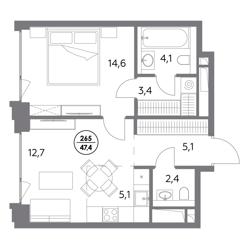 2 ккв (Евро) 47,4 м²