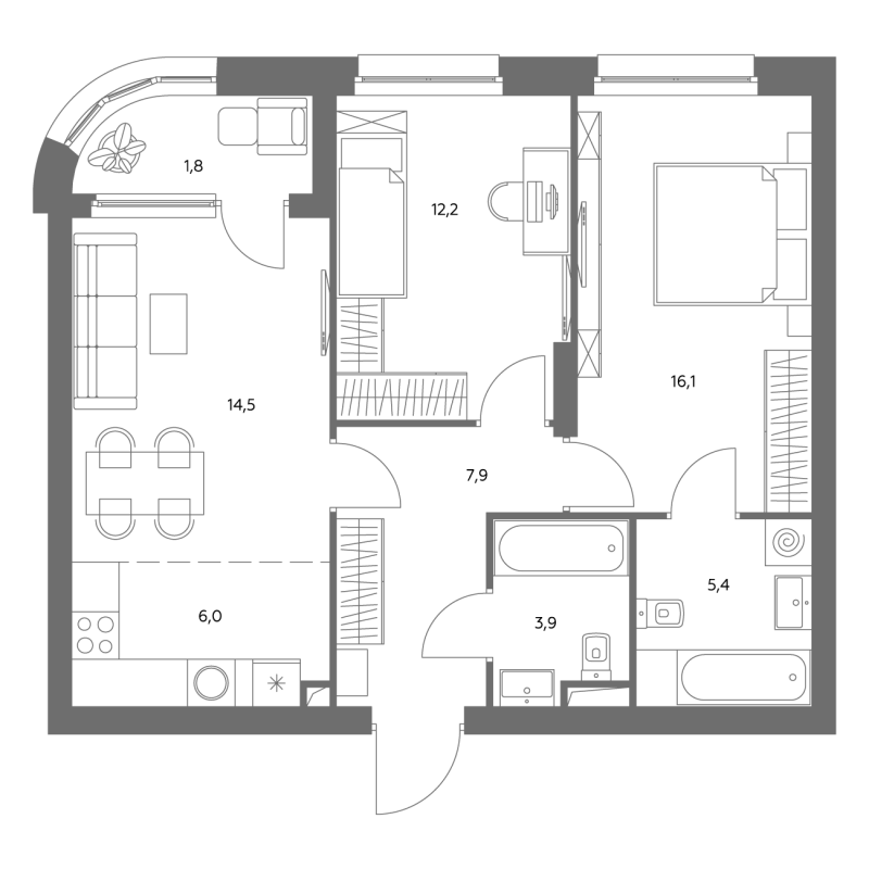 3 ккв (Евро) 68,4 м²