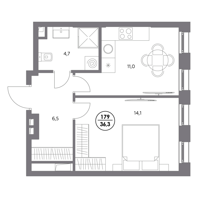 1 ккв 36,3 м²