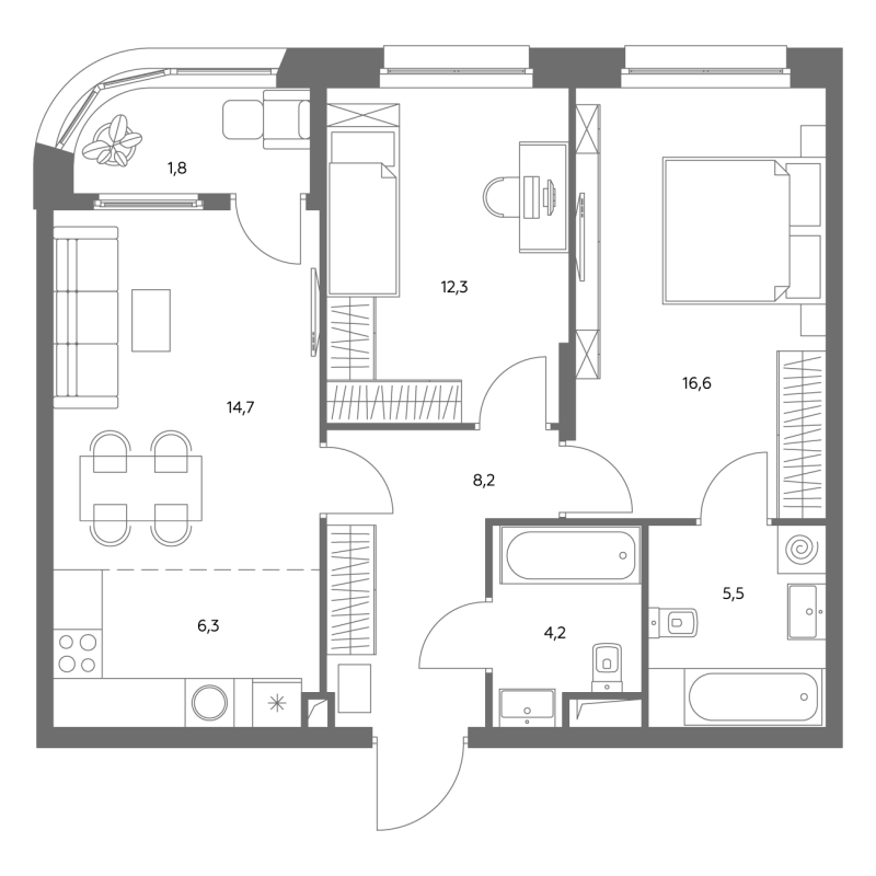 3 ккв (Евро) 69,3 м²