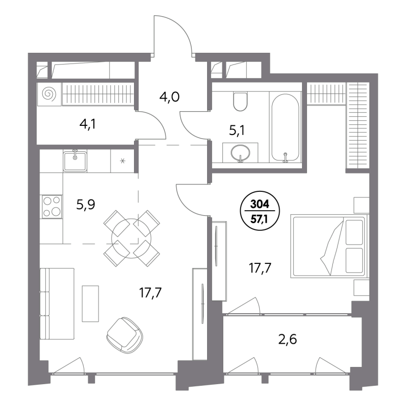 2 ккв (Евро) 57,1 м²