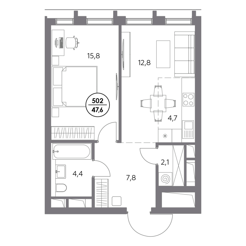 2 ккв (Евро) 47,6 м²
