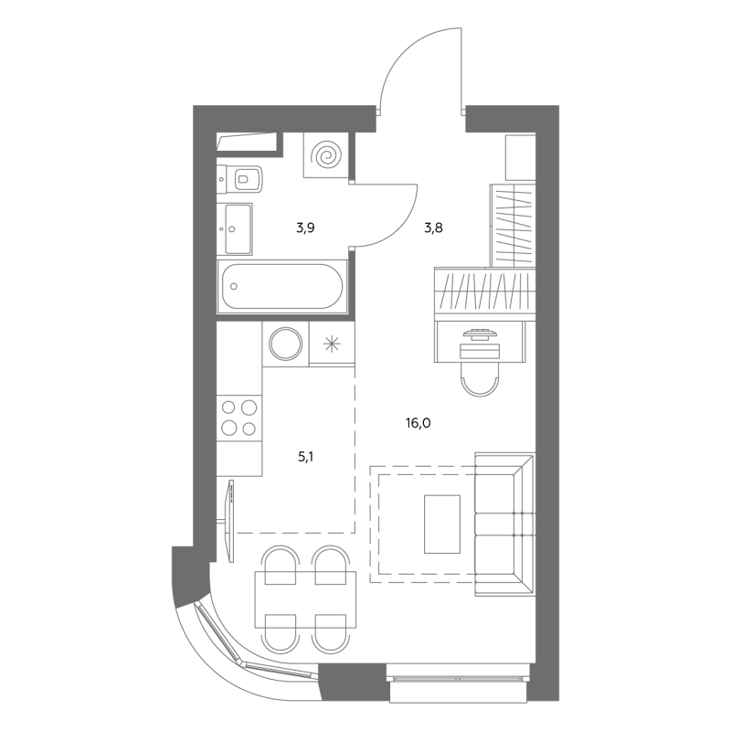 Студия 29,1 м²