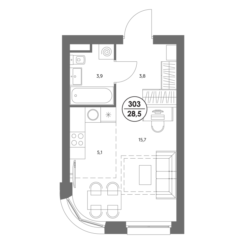 Студия 28,9 м²