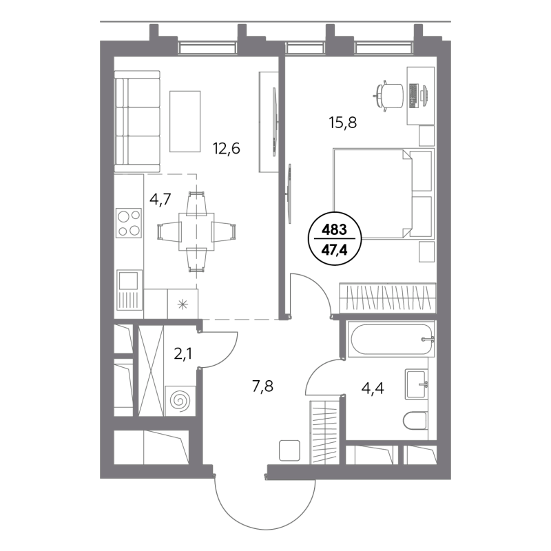 2 ккв (Евро) 47,4 м²