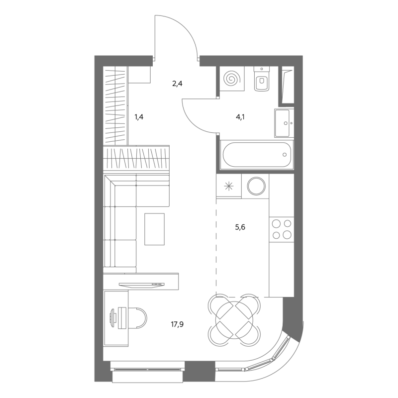 Студия 31,6 м²